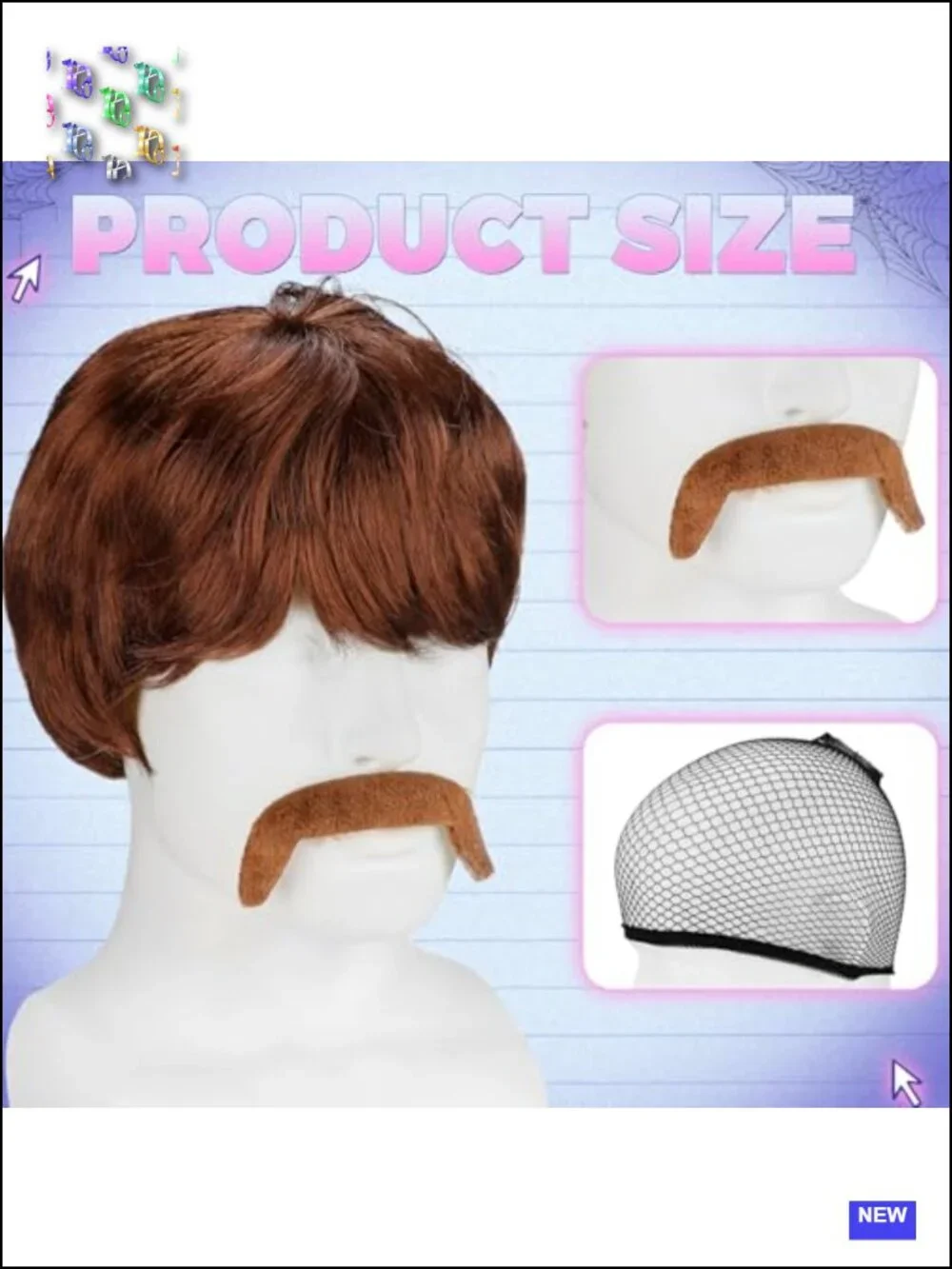 70s Hippie Costume 5 Piece Set Wig Mustache Microphones Halloween Cosplay